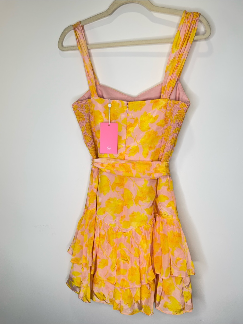NWT ✨Amanda Uprichard Yellow Floral Tie-Waist Mini Romper Dress Kendra Skort - Picture 9 of 9